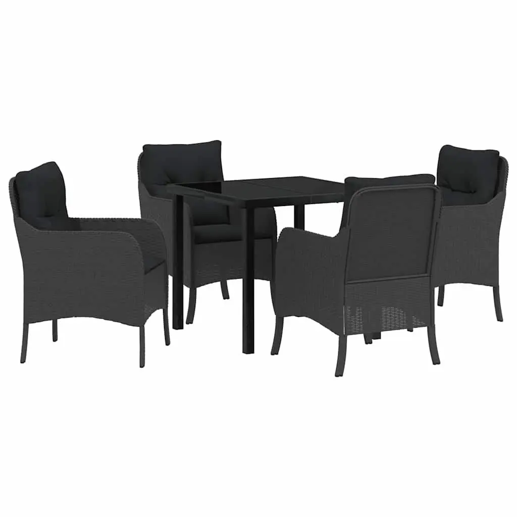 Garden Dining Set Black 5 Piece Outdoor Furniture Poly Rattan with Cushions