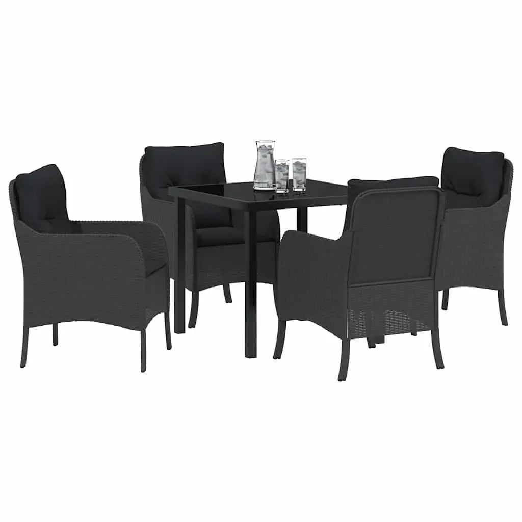 Garden Dining Set Black 5 Piece Outdoor Furniture Poly Rattan with Cushions