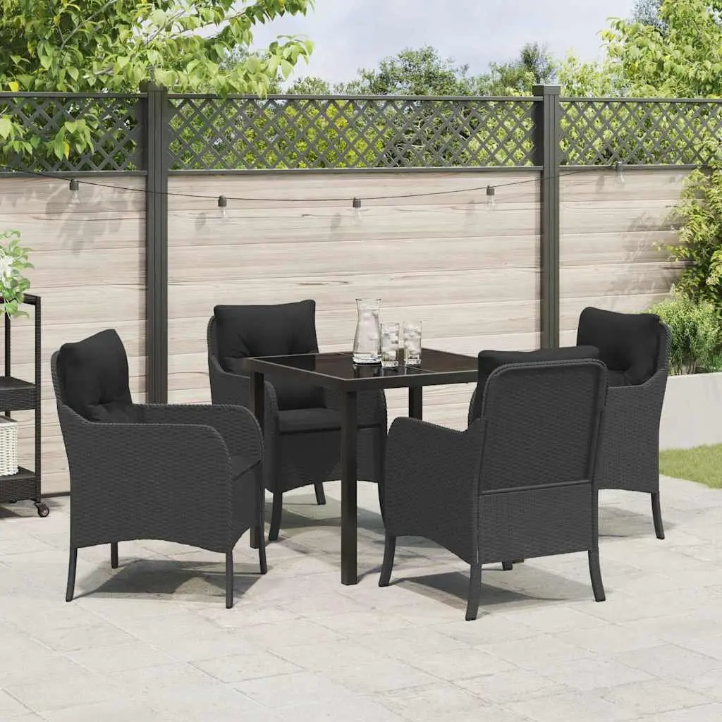 Garden Dining Set Black 5 Piece Outdoor Furniture Poly Rattan with Cushions