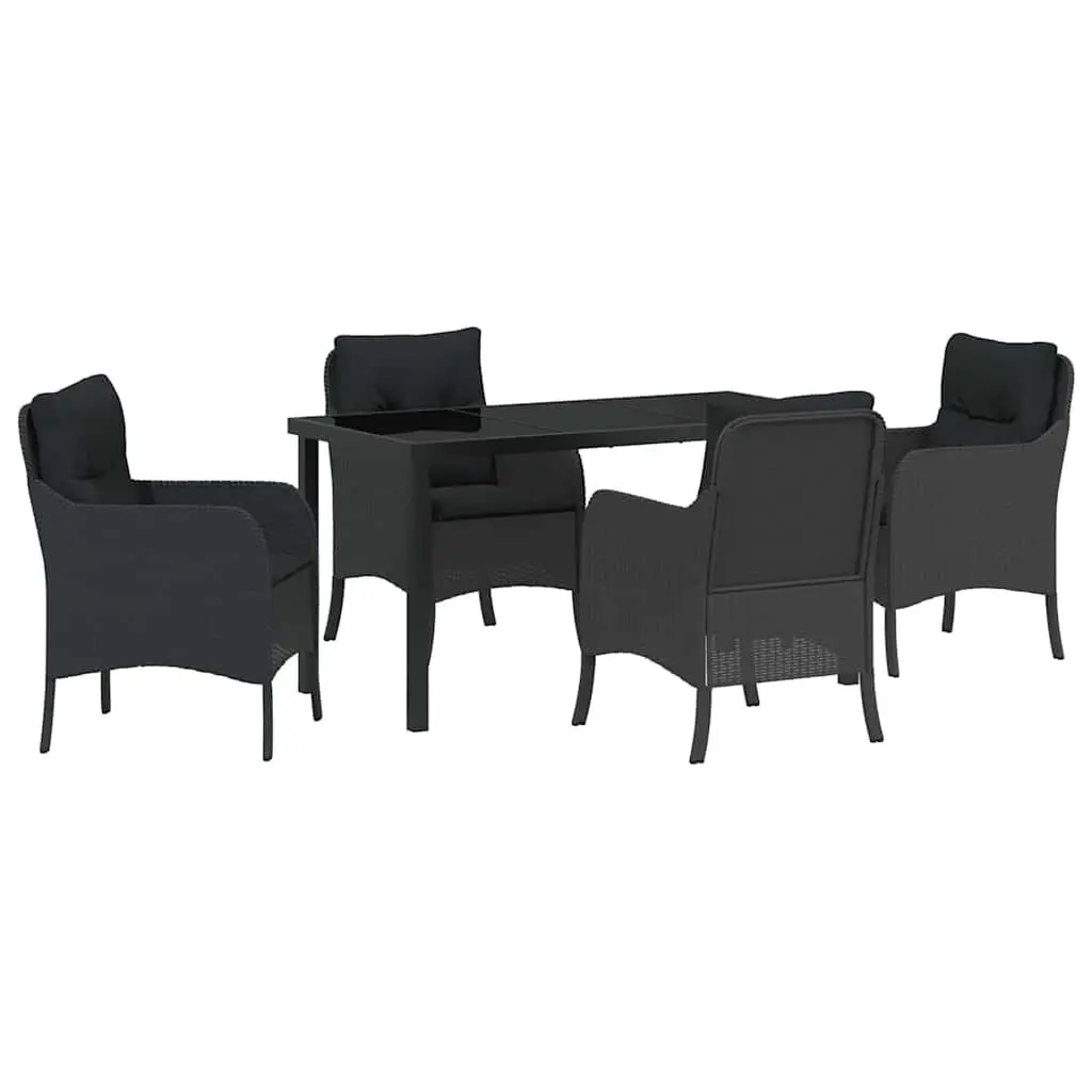 Outdoor Dining Set Black 5 Piece Poly Rattan with Cushions