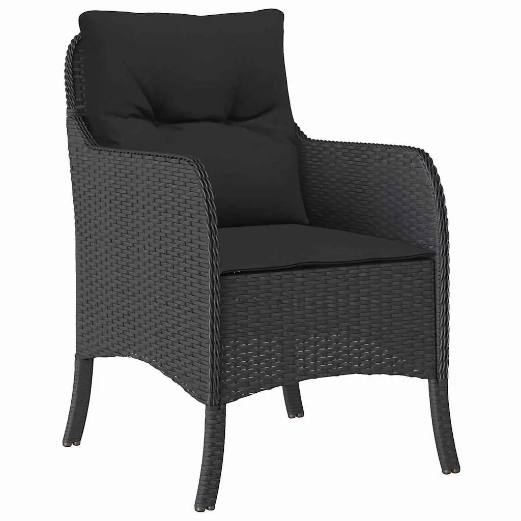 Outdoor Dining Set Black 5 Piece Poly Rattan with Cushions