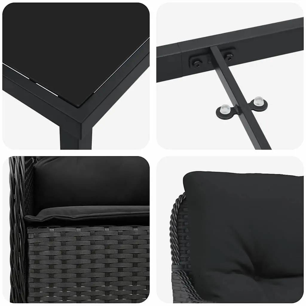 Outdoor Dining Set Black 5 Piece Poly Rattan with Cushions