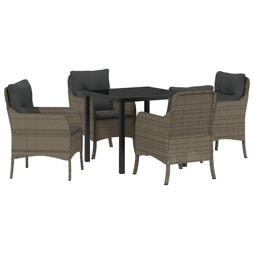 5 Piece Garden Dining Set Grey Poly Rattan Outdoor Furniture with Cushions