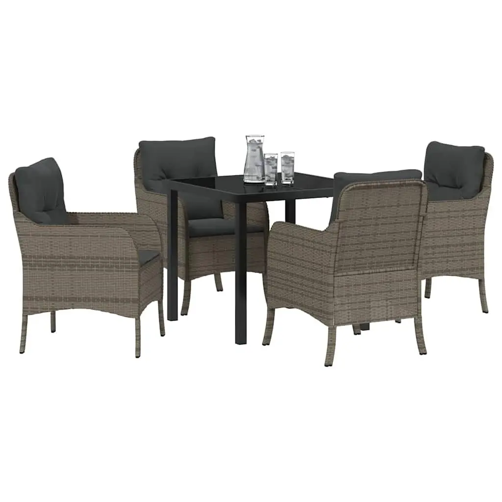 5 Piece Garden Dining Set Grey Poly Rattan Outdoor Furniture with Cushions