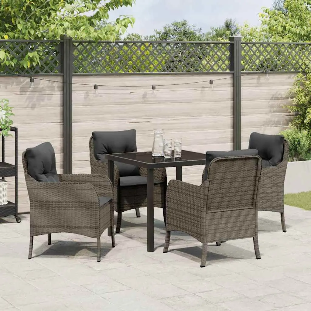 5 Piece Garden Dining Set Grey Poly Rattan Outdoor Furniture with Cushions