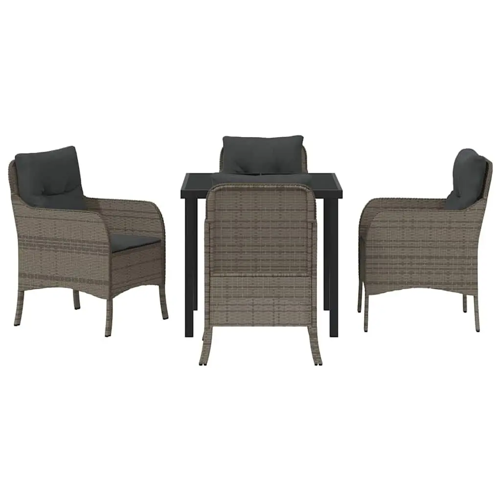 5 Piece Garden Dining Set Grey Poly Rattan Outdoor Furniture with Cushions