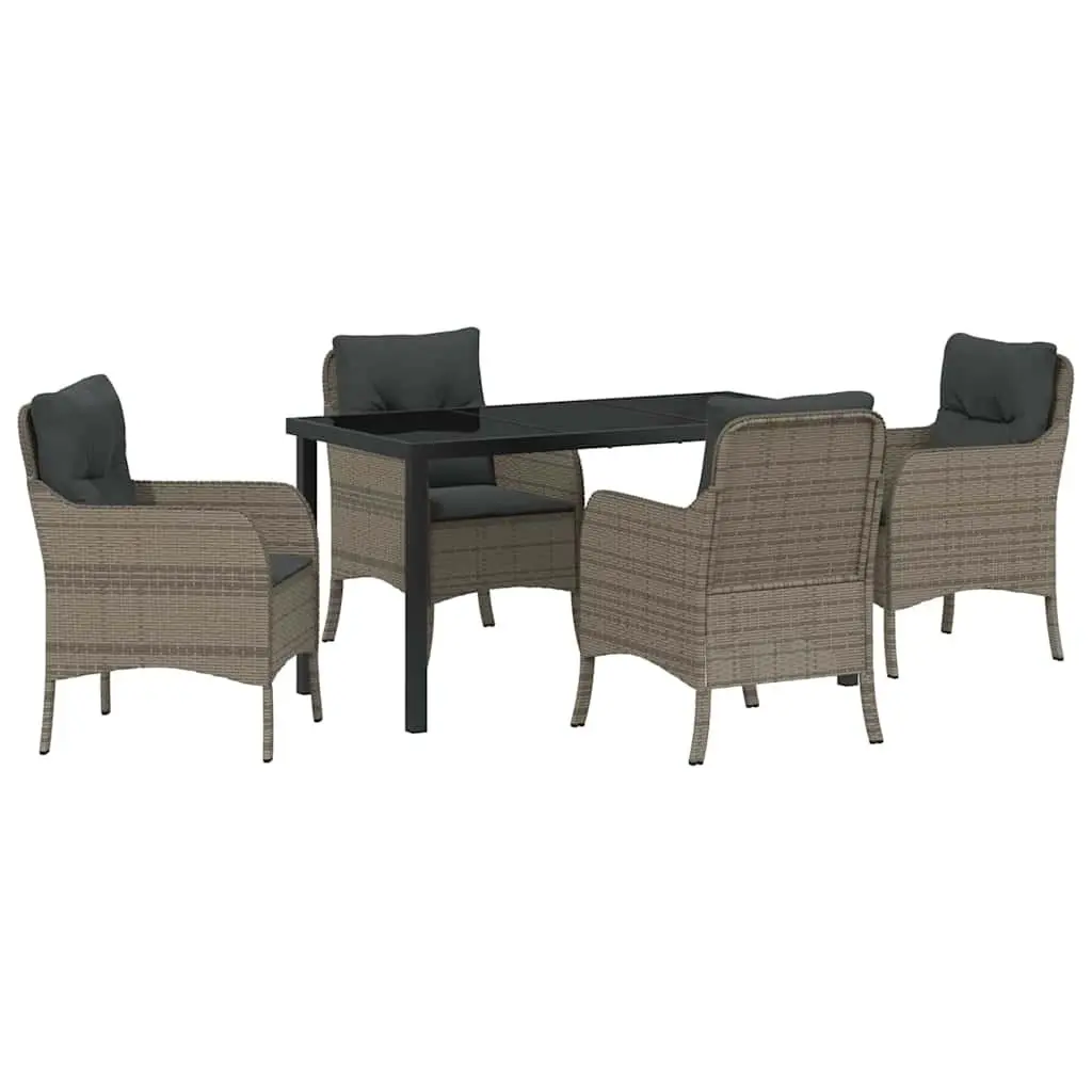 Garden Dining Set 5 Piece Outdoor Furniture with Cushions Grey Poly Rattan