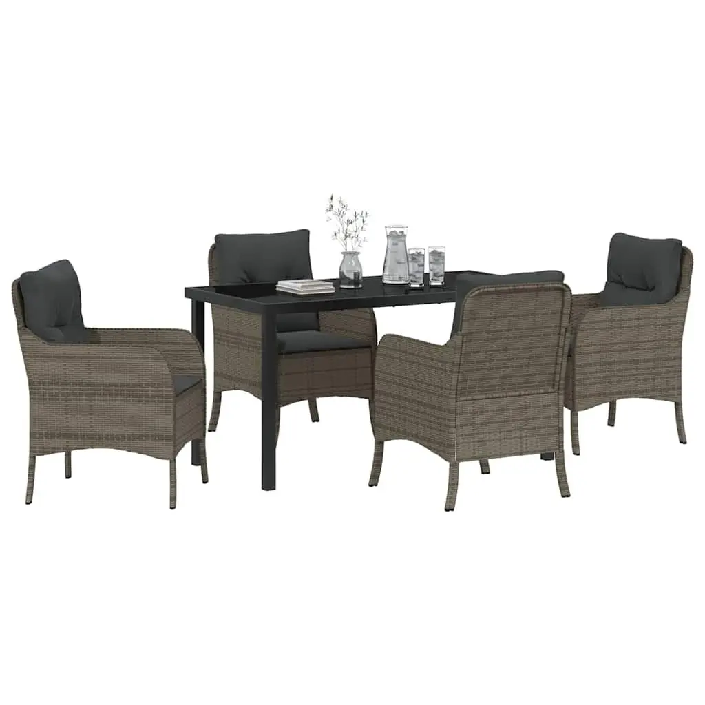 Garden Dining Set 5 Piece Outdoor Furniture with Cushions Grey Poly Rattan