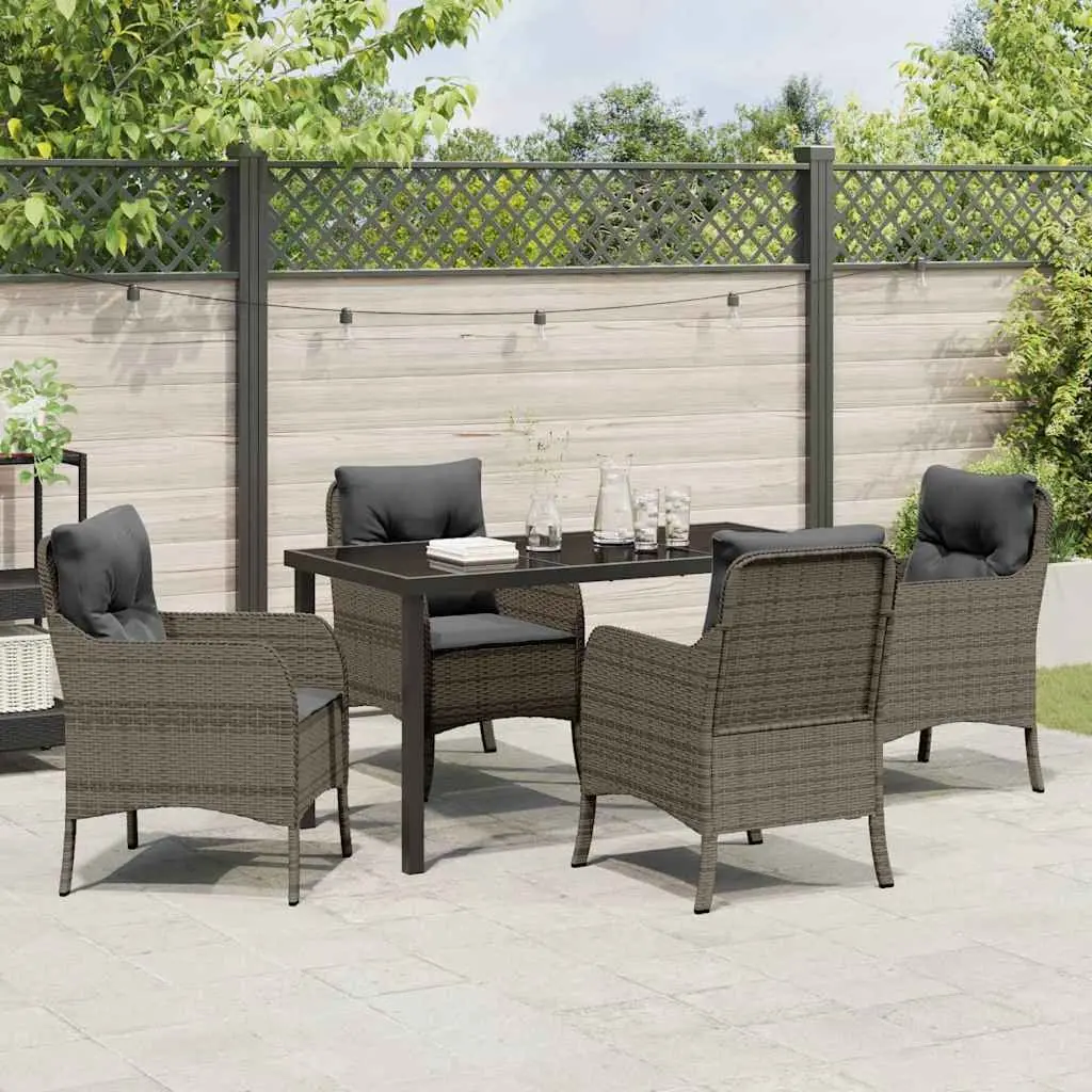 Garden Dining Set 5 Piece Outdoor Furniture with Cushions Grey Poly Rattan
