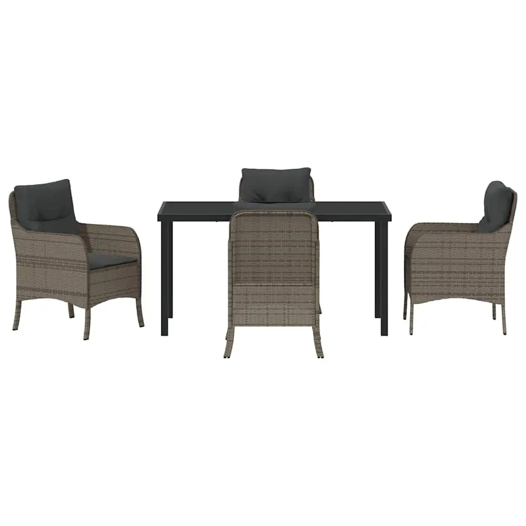 Garden Dining Set 5 Piece Outdoor Furniture with Cushions Grey Poly Rattan
