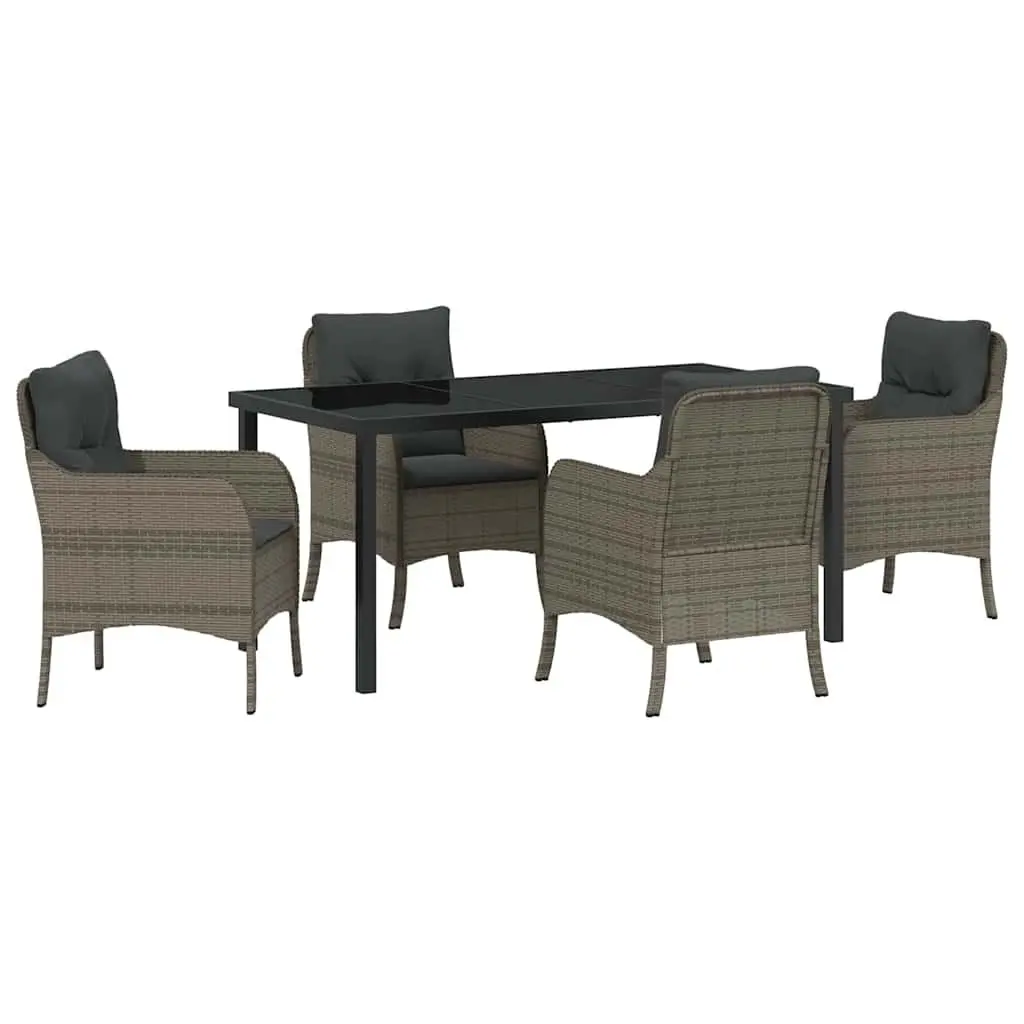 Garden Dining Set 5 Pieces Grey Poly Rattan Outdoor Furniture with Cushions