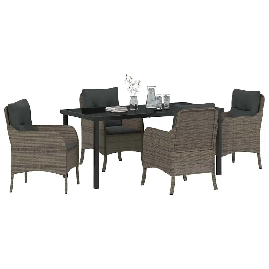 Garden Dining Set 5 Pieces Grey Poly Rattan Outdoor Furniture with Cushions
