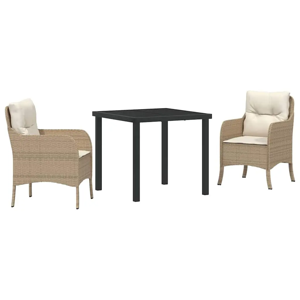 Garden Dining Set 3 Piece Outdoor Furniture with Cushions Beige Poly Rattan