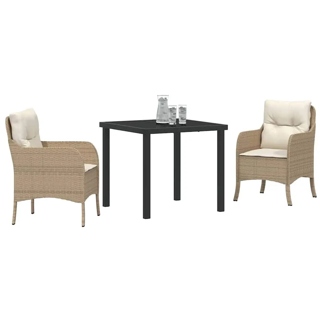 Garden Dining Set 3 Piece Outdoor Furniture with Cushions Beige Poly Rattan