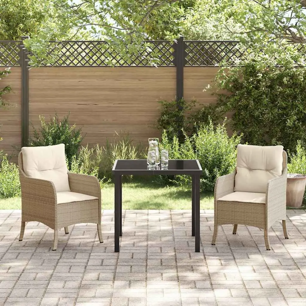Garden Dining Set 3 Piece Outdoor Furniture with Cushions Beige Poly Rattan