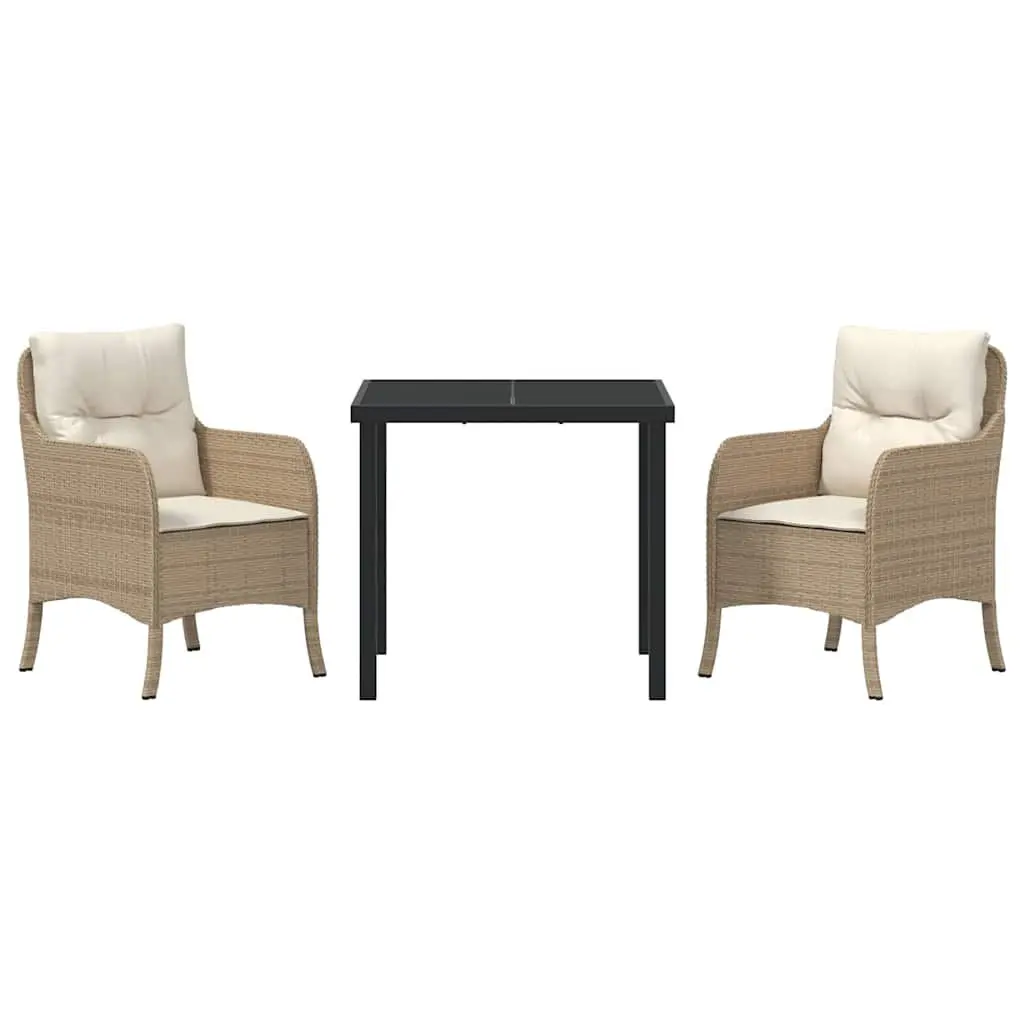 Garden Dining Set 3 Piece Outdoor Furniture with Cushions Beige Poly Rattan