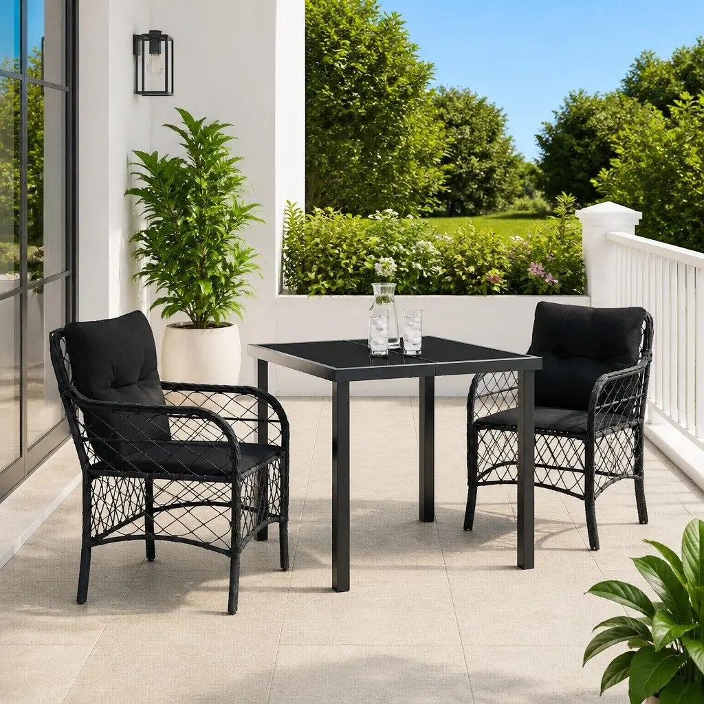 Garden Dining Set 3 Pieces in Black Rattan