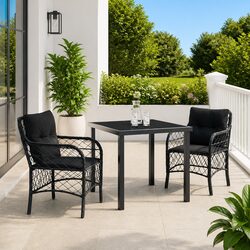 Garden Dining Set 3 Pieces Black Poly Rattan Outdoor Furniture with Cushions