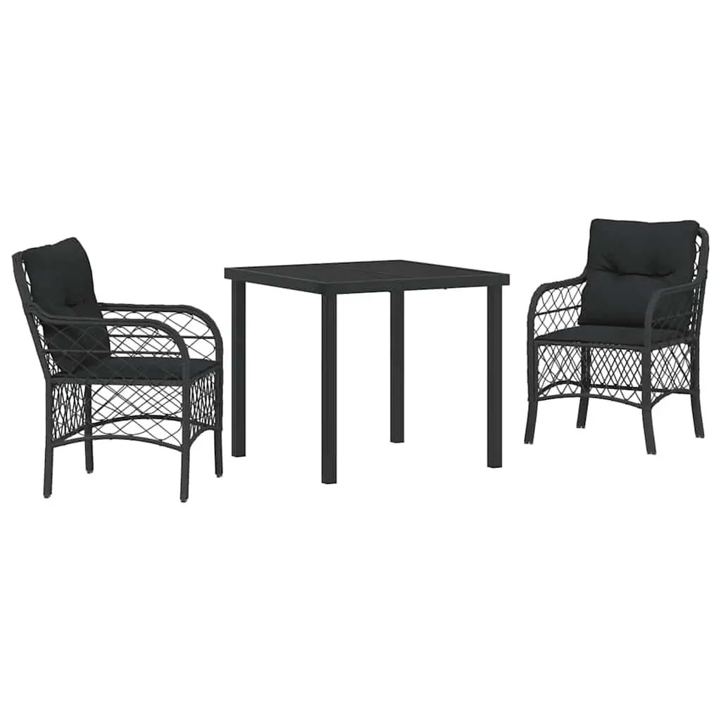 Garden Dining Set 3 Pieces in Black Rattan