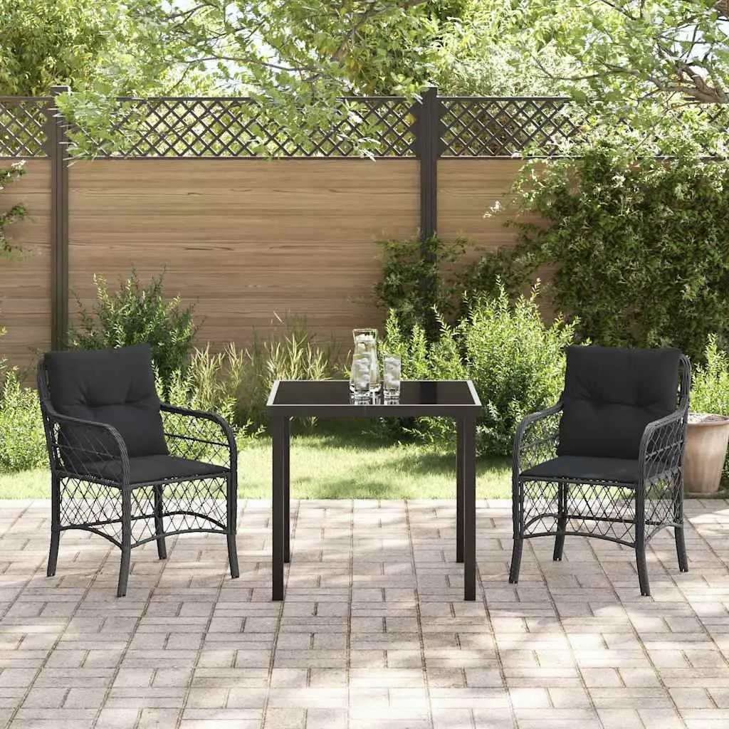 Garden Dining Set 3 Pieces in Black Rattan