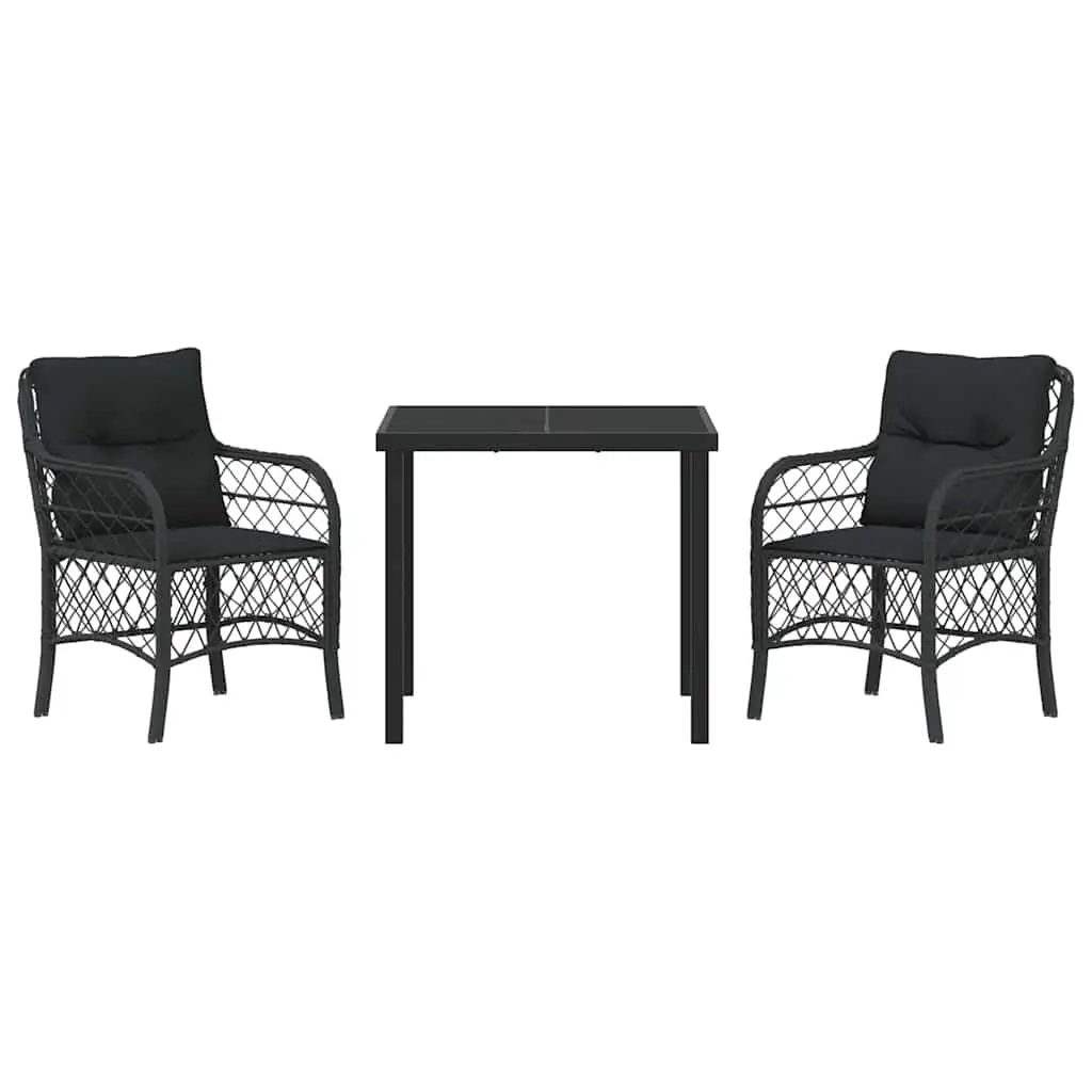 Garden Dining Set 3 Pieces in Black Rattan
