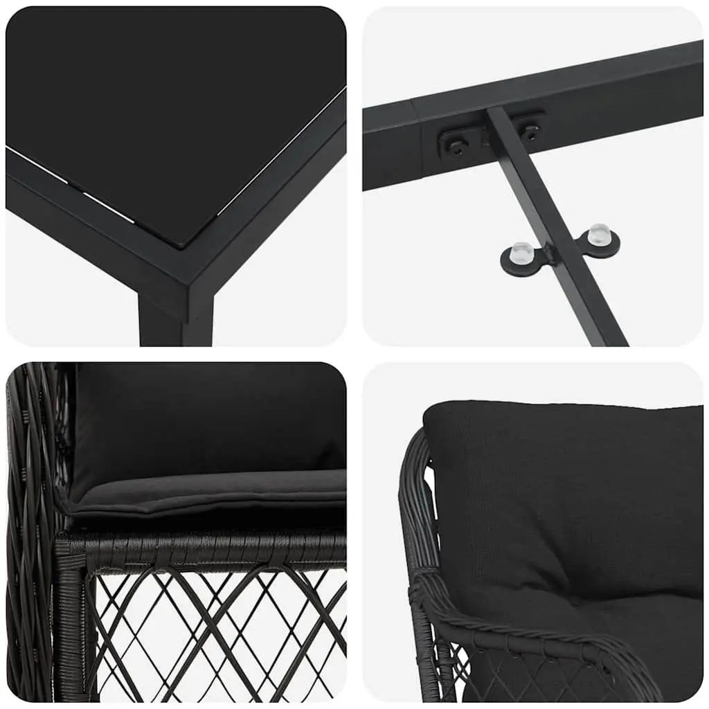 Garden Dining Set 3 Pieces in Black Rattan