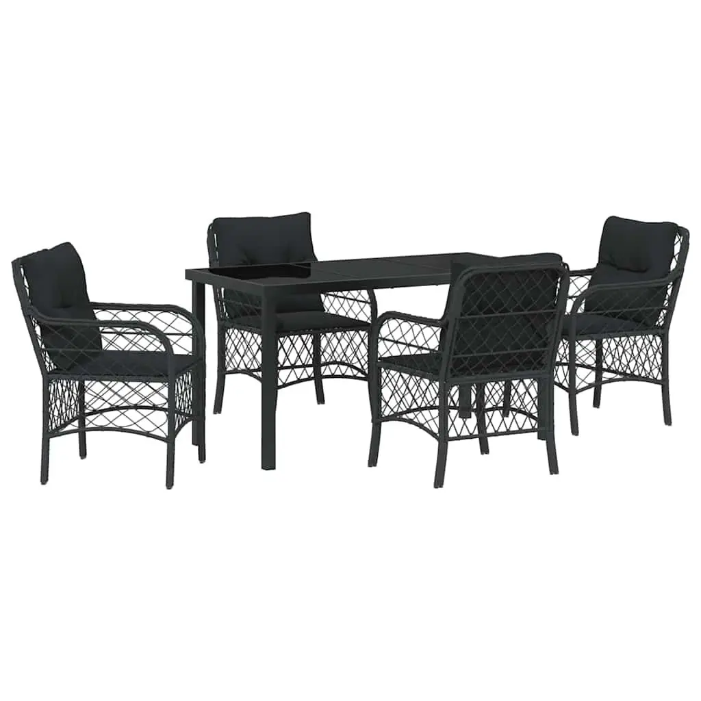 Garden Dining Set Black 5 Piece Outdoor Furniture Patio Table Chairs Cushions
