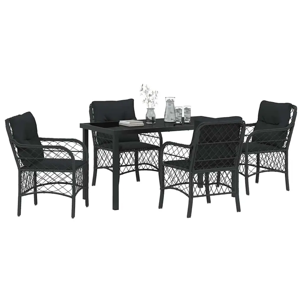 Garden Dining Set Black 5 Piece Outdoor Furniture Patio Table Chairs Cushions