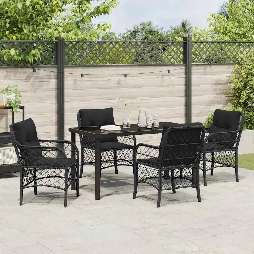 Garden Dining Set Black 5 Piece Outdoor Furniture Patio Table Chairs Cushions