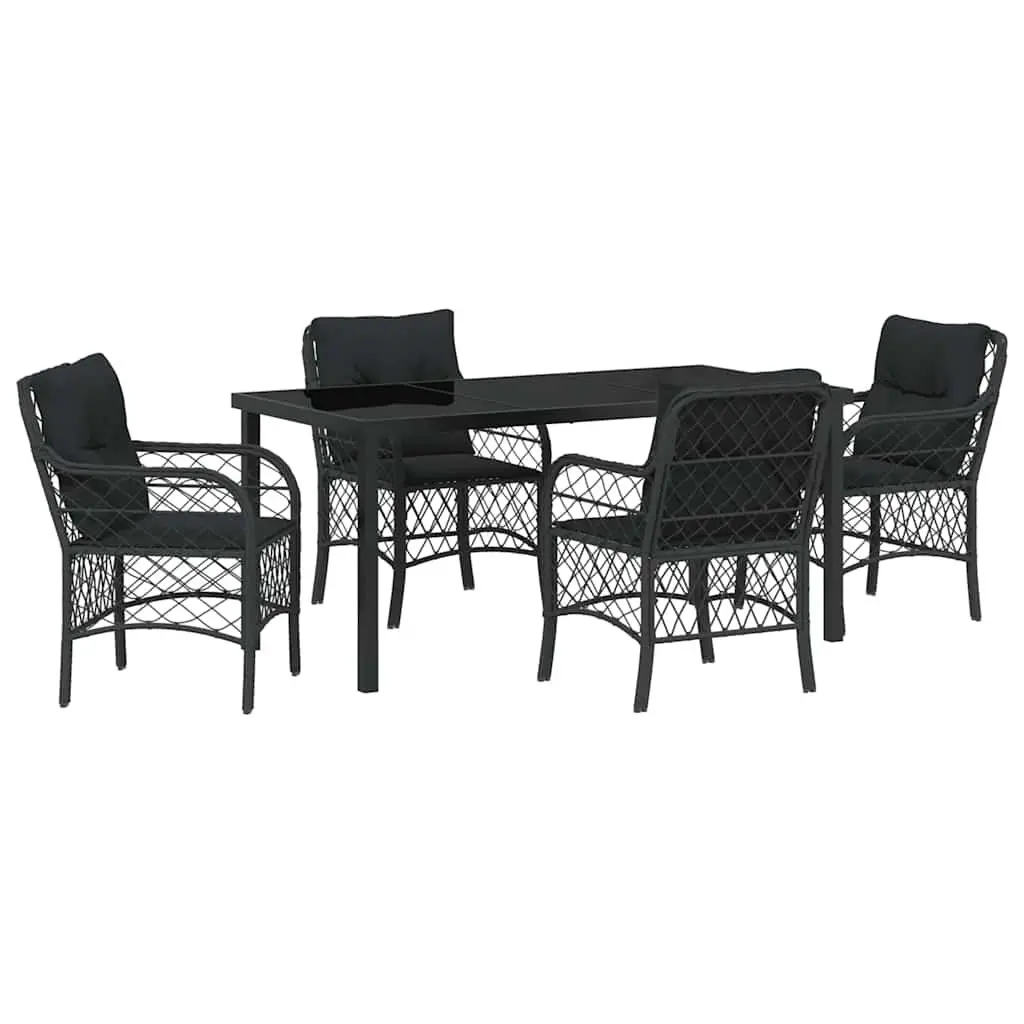 Garden Dining Set 5 Piece Outdoor Furniture Black Poly Rattan Steel Frame