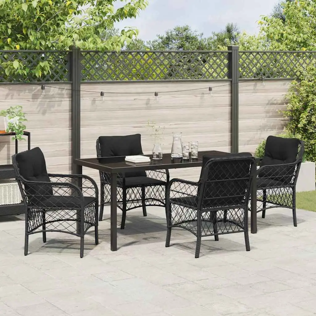 Garden Dining Set 5 Piece Outdoor Furniture Black Poly Rattan Steel Frame