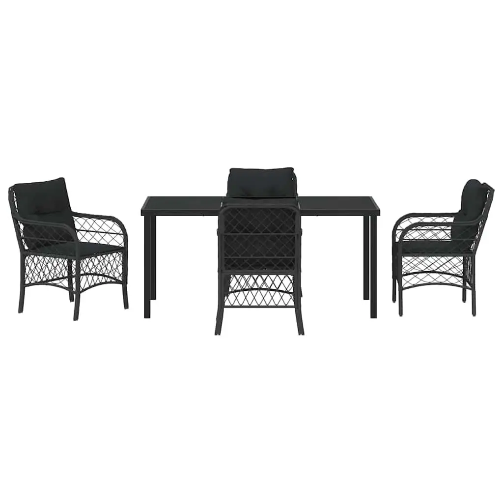 Garden Dining Set 5 Piece Outdoor Furniture Black Poly Rattan Steel Frame