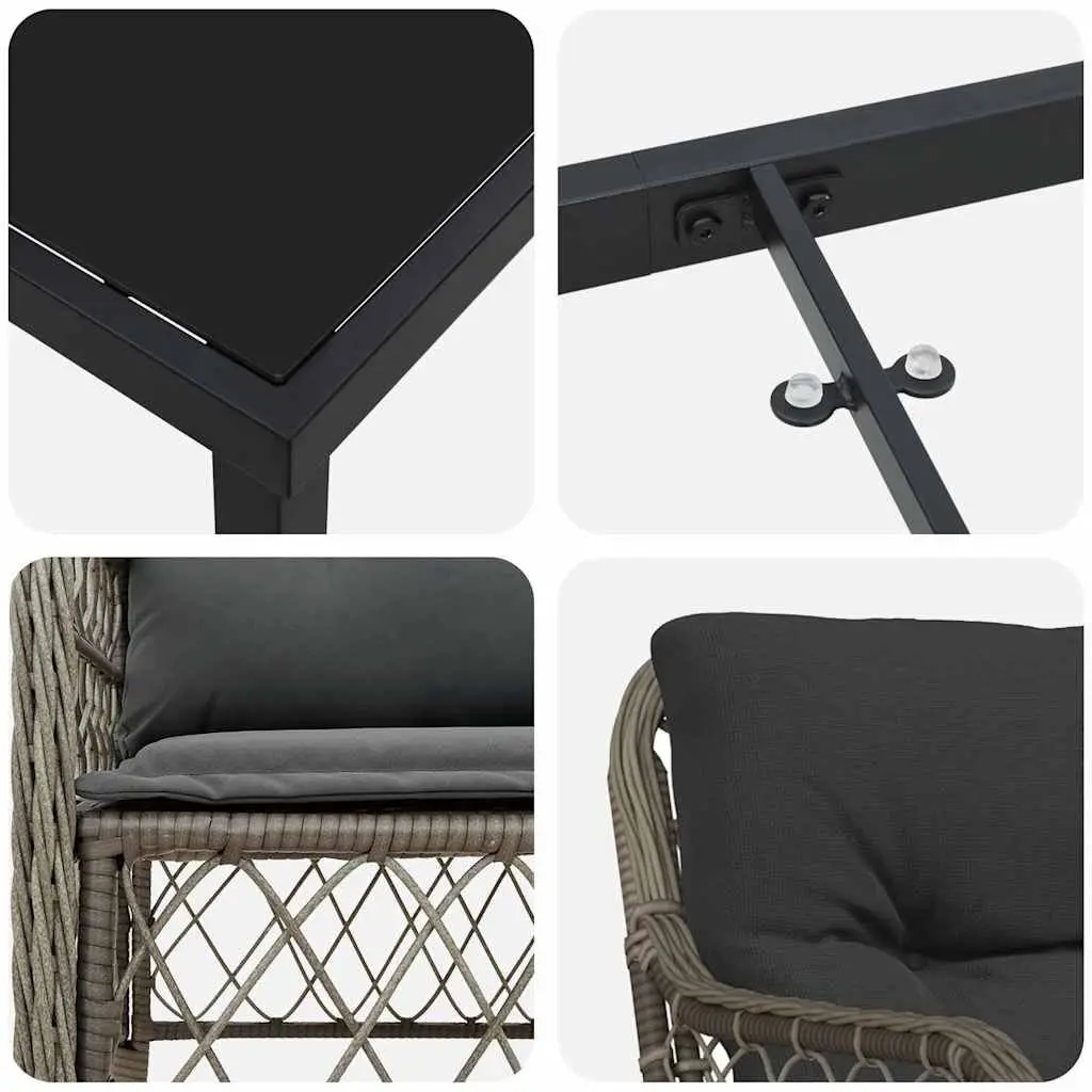 Garden Dining Set 3 Piece Outdoor Furniture Grey Poly Rattan with Cushions
