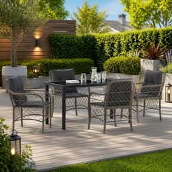 5-Piece Grey Poly Rattan Outdoor Dining Set