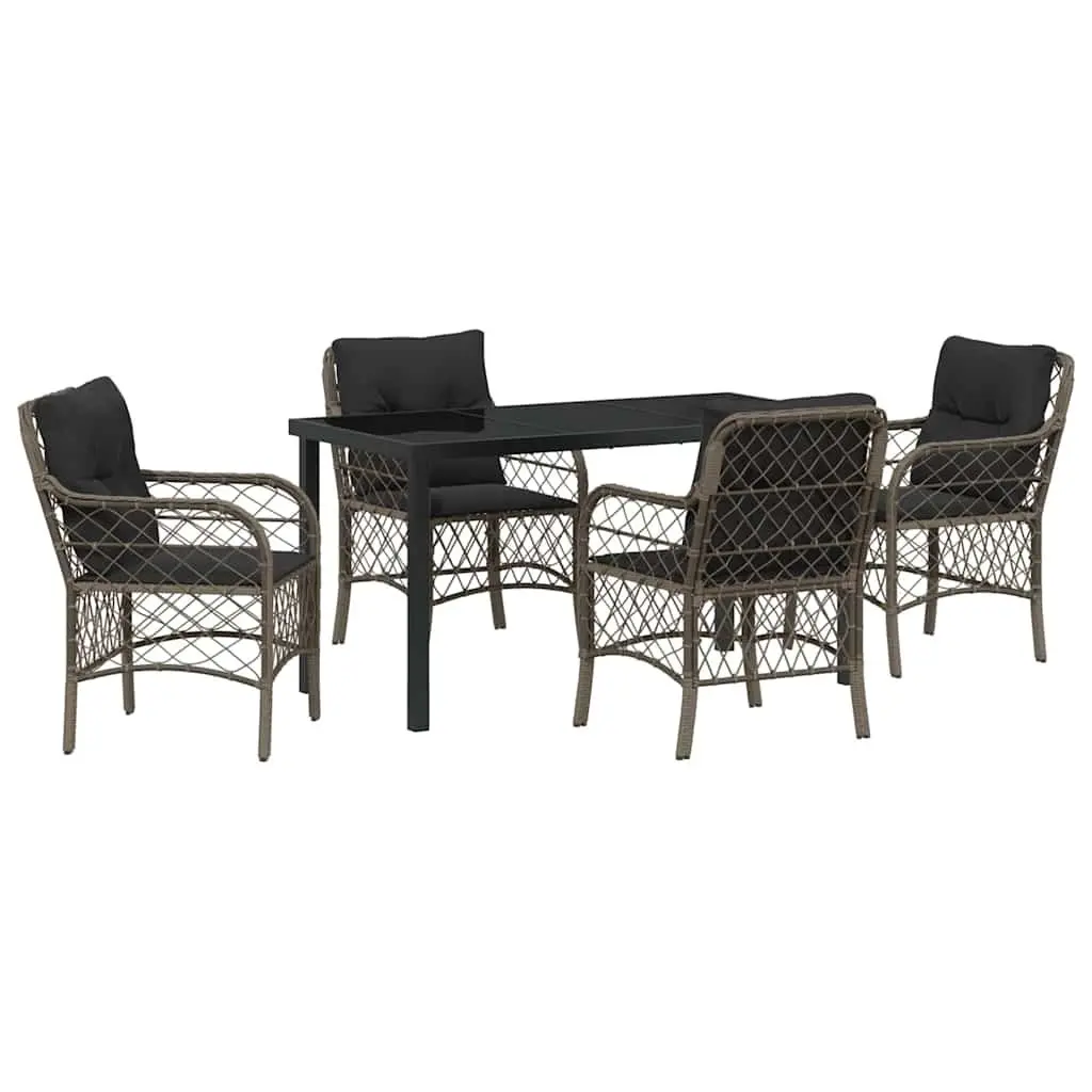 Garden Dining Set Grey 5-Piece Poly Rattan Outdoor Furniture with Cushions