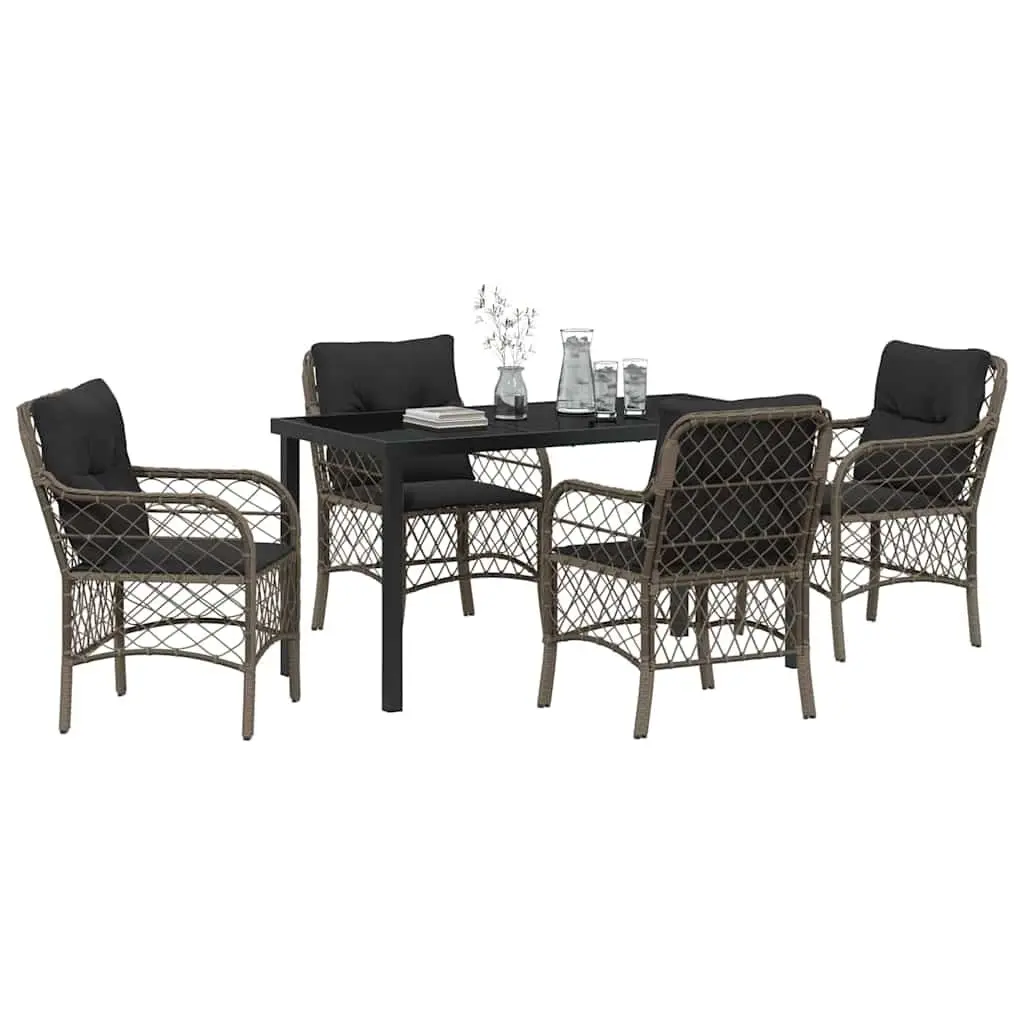 Garden Dining Set Grey 5-Piece Poly Rattan Outdoor Furniture with Cushions