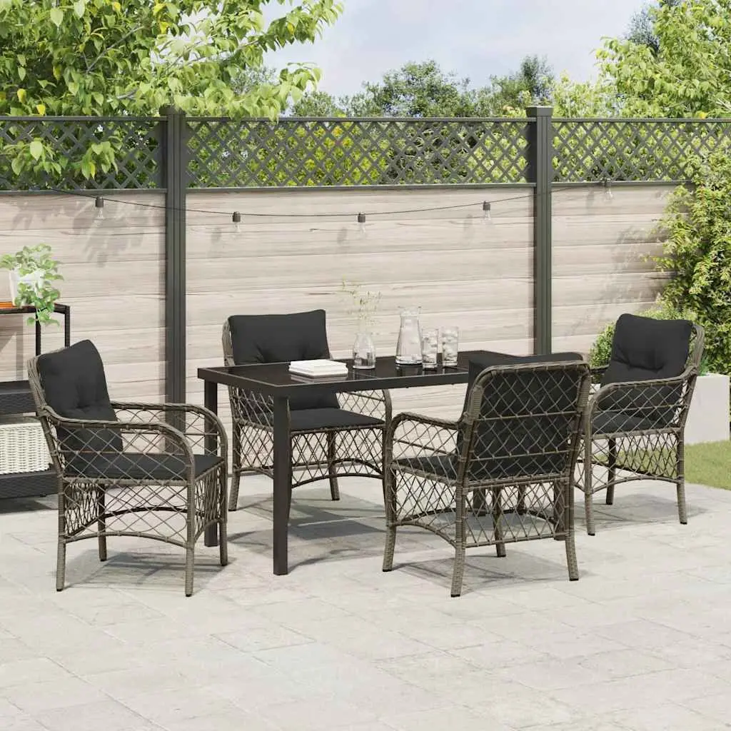 Garden Dining Set Grey 5-Piece Poly Rattan Outdoor Furniture with Cushions