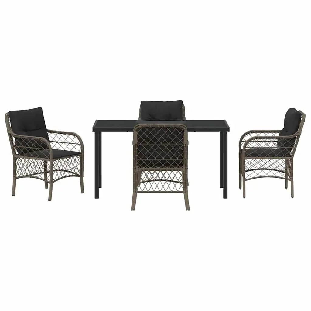Garden Dining Set Grey 5-Piece Poly Rattan Outdoor Furniture with Cushions