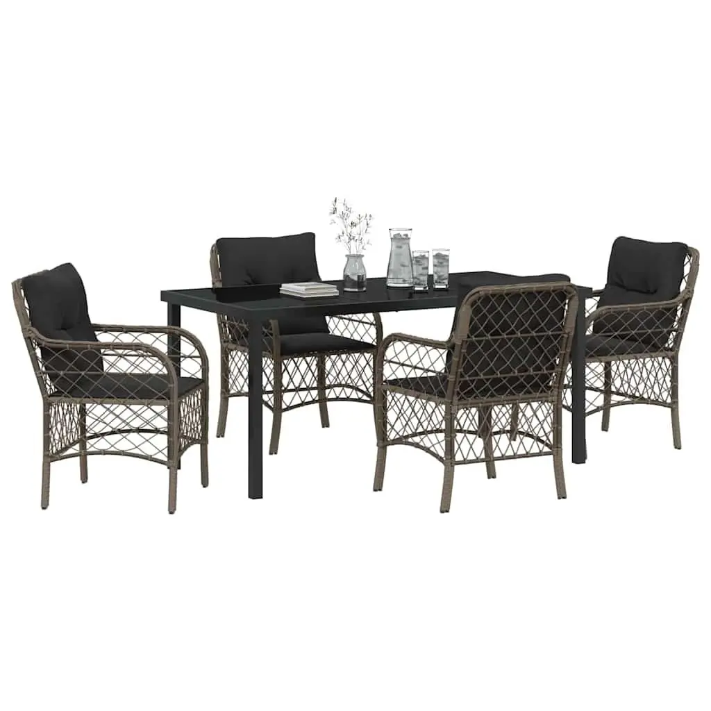 Garden Dining Set 5 Pieces Outdoor Furniture Grey Poly Rattan Patio Chair Table