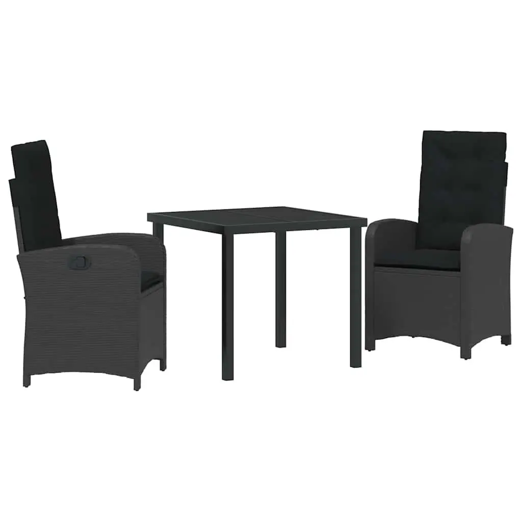 Garden Dining Set Black 3 Piece Outdoor Furniture Poly Rattan Chairs Table