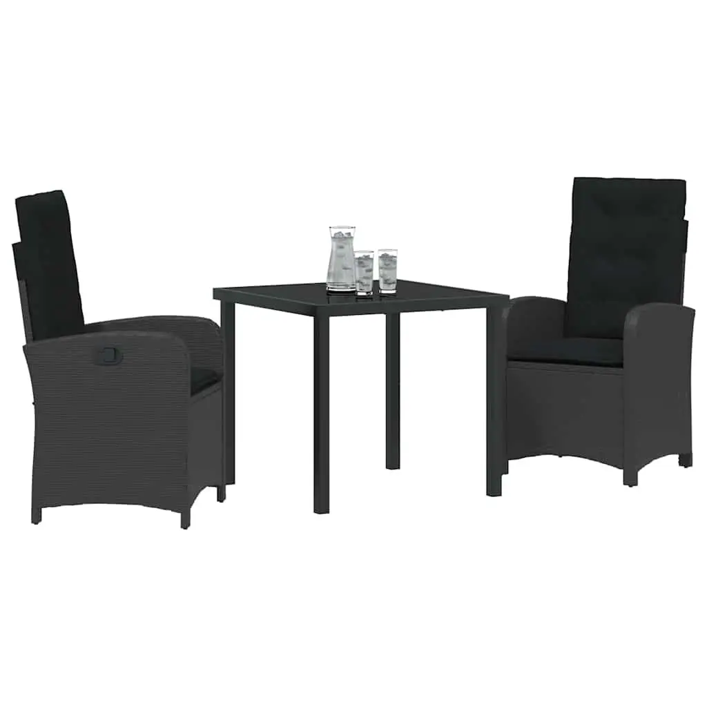 Garden Dining Set Black 3 Piece Outdoor Furniture Poly Rattan Chairs Table