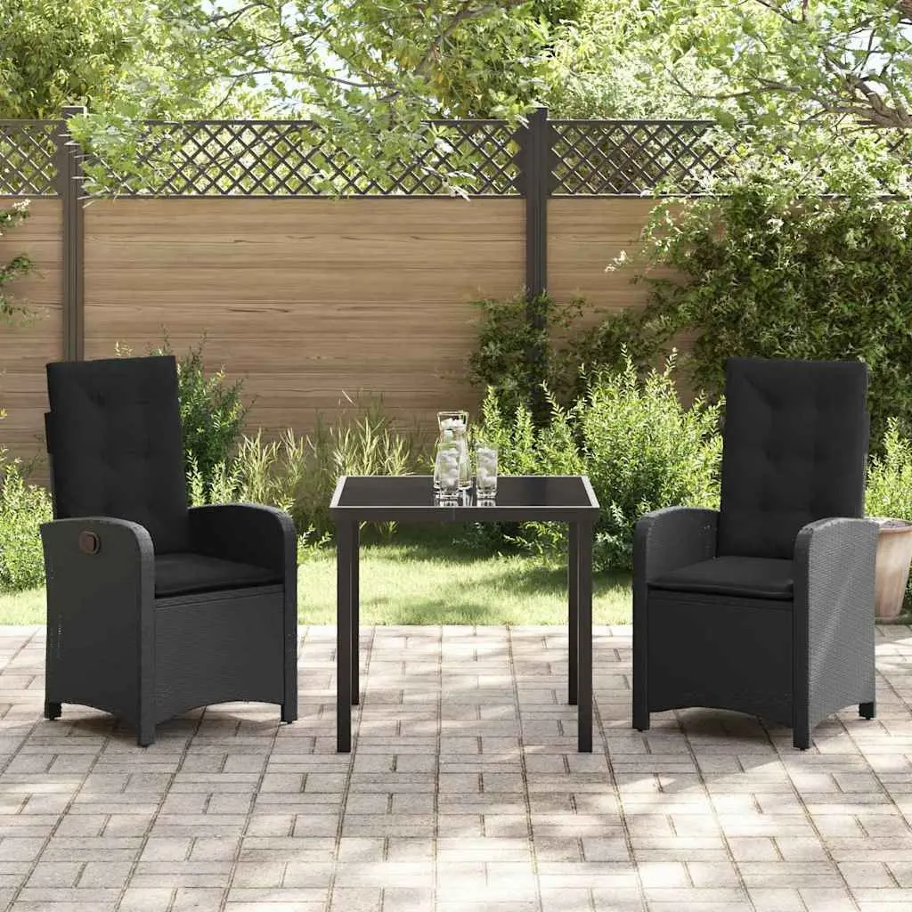 Garden Dining Set Black 3 Piece Outdoor Furniture Poly Rattan Chairs Table