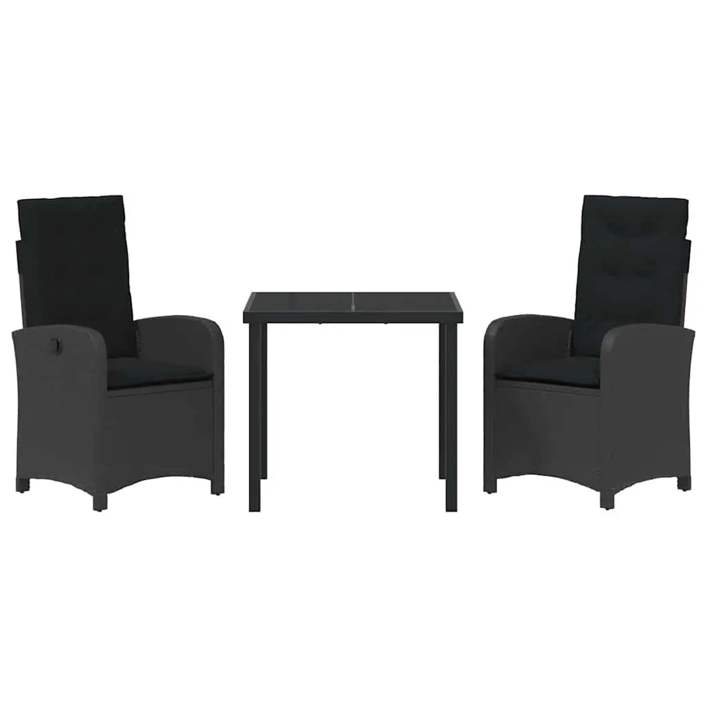 Garden Dining Set Black 3 Piece Outdoor Furniture Poly Rattan Chairs Table