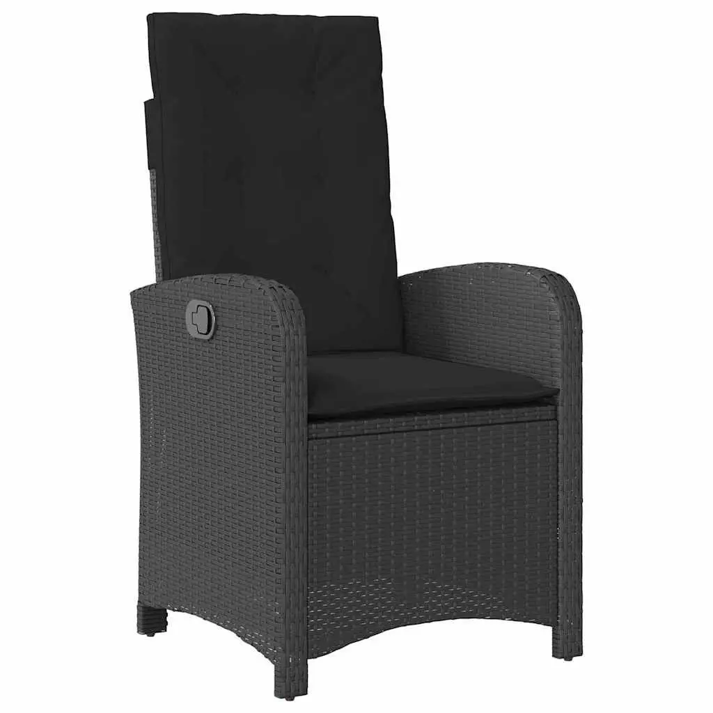 Outdoor Garden Dining Set 5 Pieces Black Poly Rattan With Cushions Glass Table
