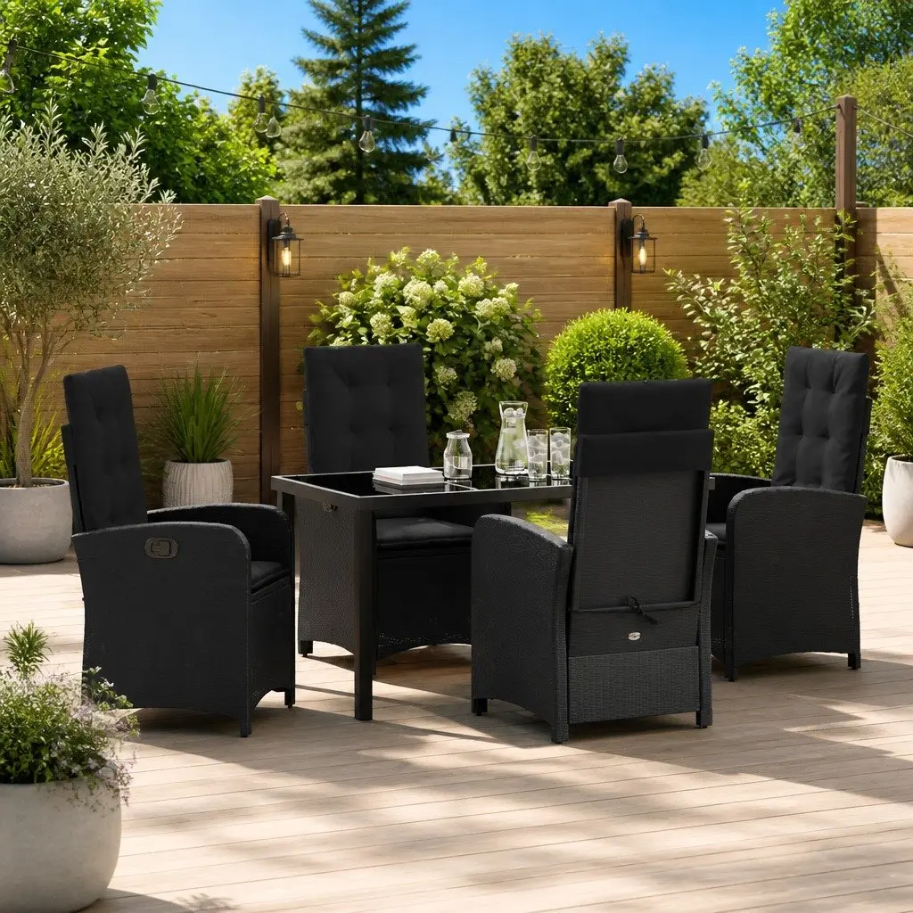 Garden Dining Set 5 Pieces Black Poly Rattan Outdoor Furniture Patio Table