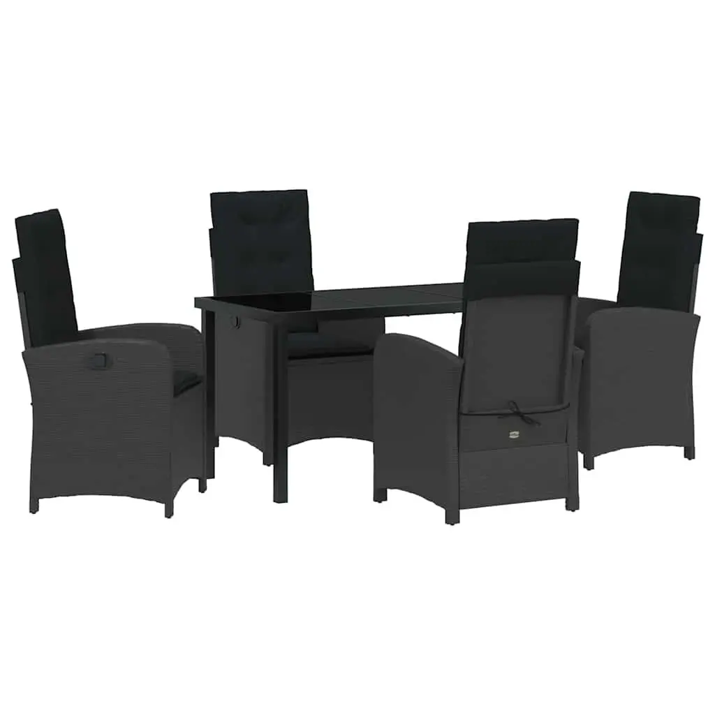 Garden Dining Set 5 Pieces Black Poly Rattan Outdoor Furniture Patio Table