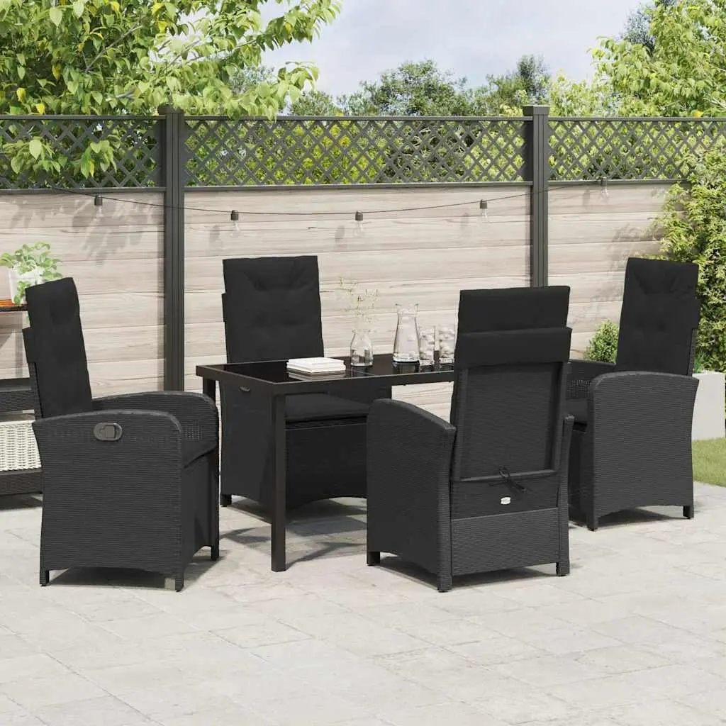 Garden Dining Set 5 Pieces Black Poly Rattan Outdoor Furniture Patio Table