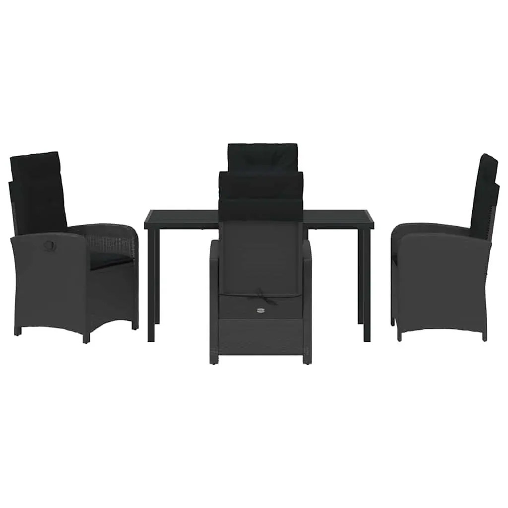 Garden Dining Set 5 Pieces Black Poly Rattan Outdoor Furniture Patio Table