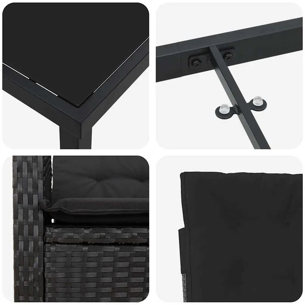 Garden Dining Set 5 Pieces Black Poly Rattan Outdoor Furniture Patio Table