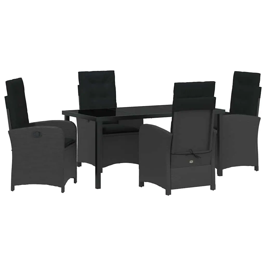 Garden Dining Set Black 5 Pieces Outdoor Furniture Poly Rattan with Cushions